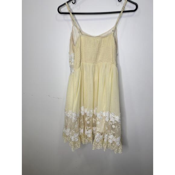 Y2K Freeway Butter Yellow Cream Double Lined Mini Babydoll Dress With White Lace - Picture 10 of 10